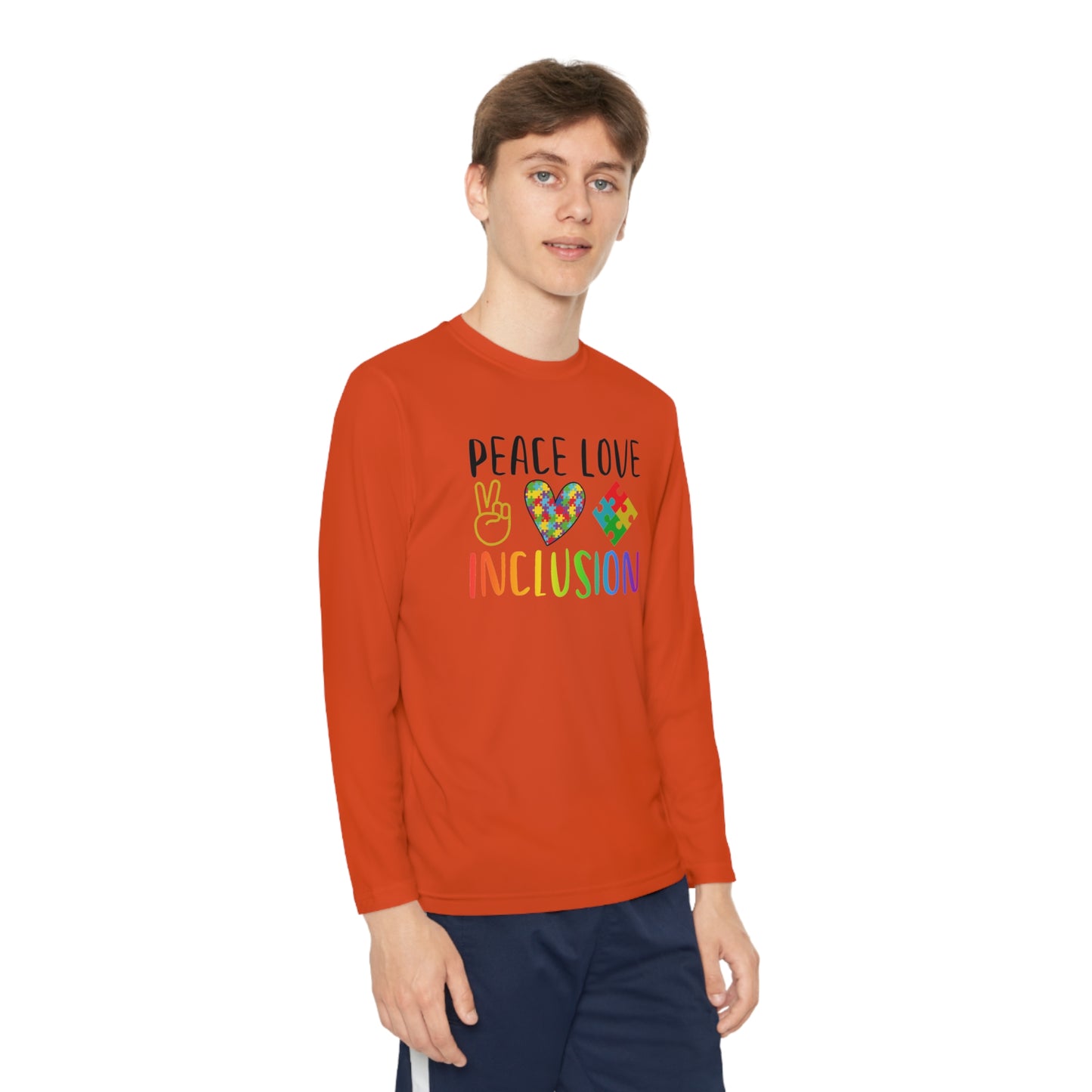 Autism Peace Love Inclusion Youth Long Sleeve Competitor Tee