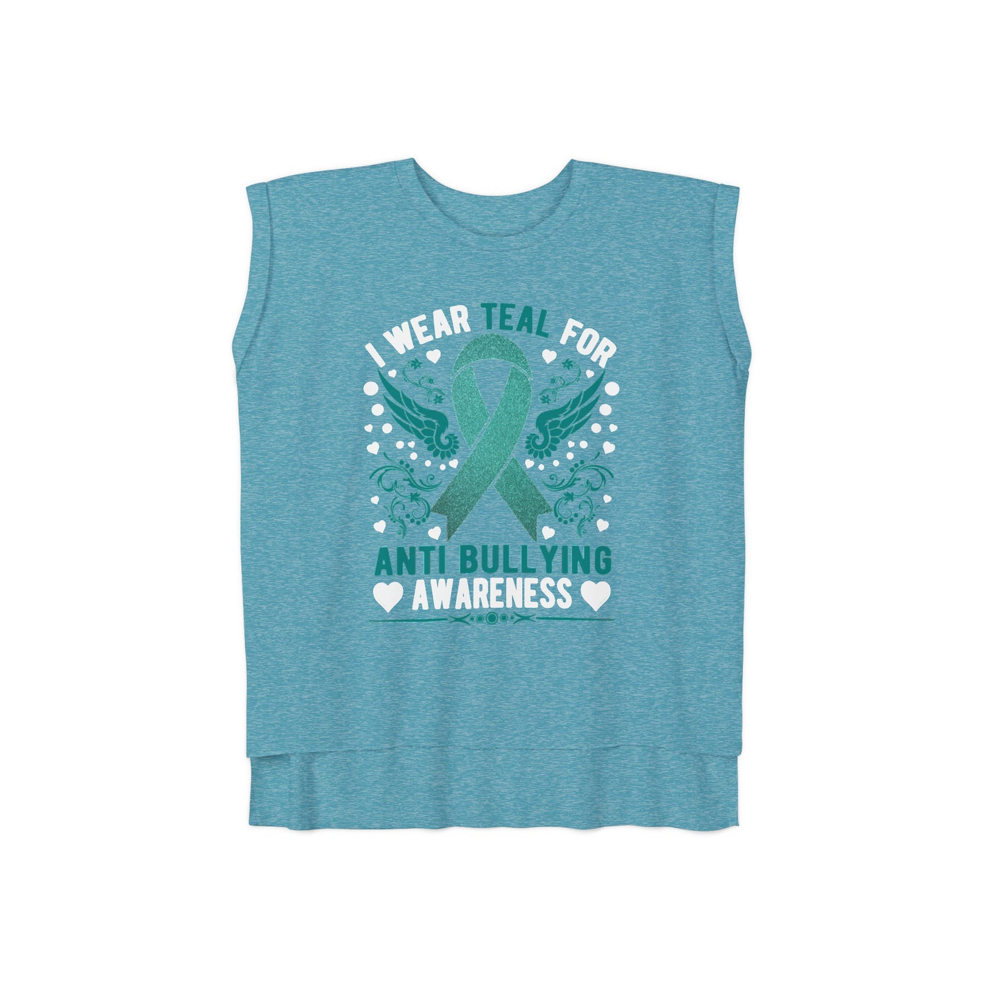 Anti Bully Teal Women’s Flowy Rolled Cuffs Muscle Tee