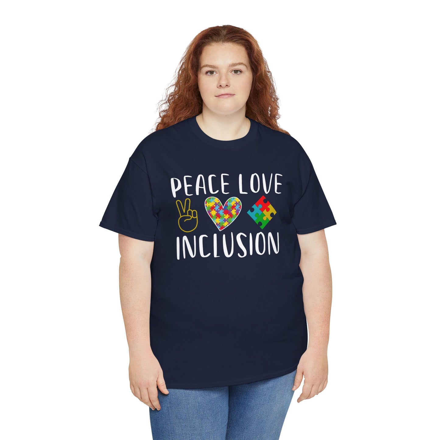 Autism Peace Love Inclusion Unisex Heavy Cotton Tee