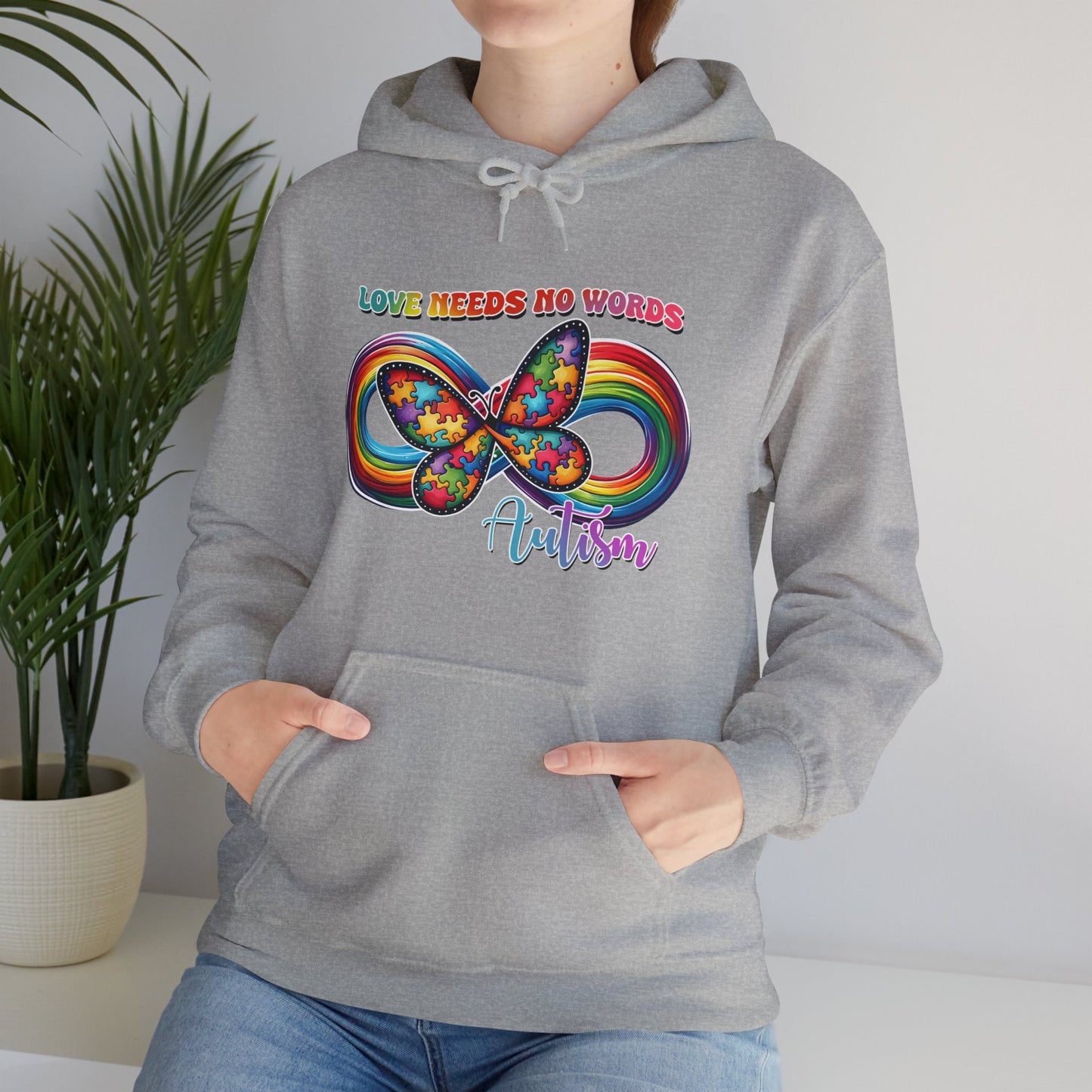 Autism Love needs no words Unisex Heavy Blend™ Hooded Sweatshirt