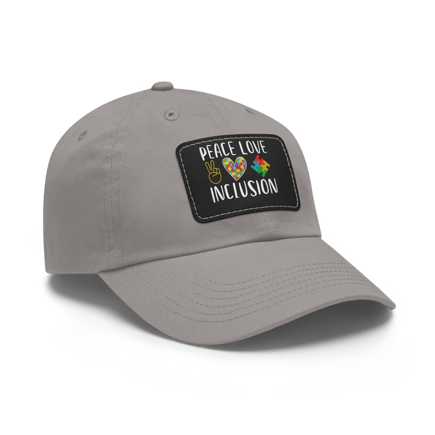 Autism Peace Love Inclusion Dad Hat with Leather Patch (Rectangle)