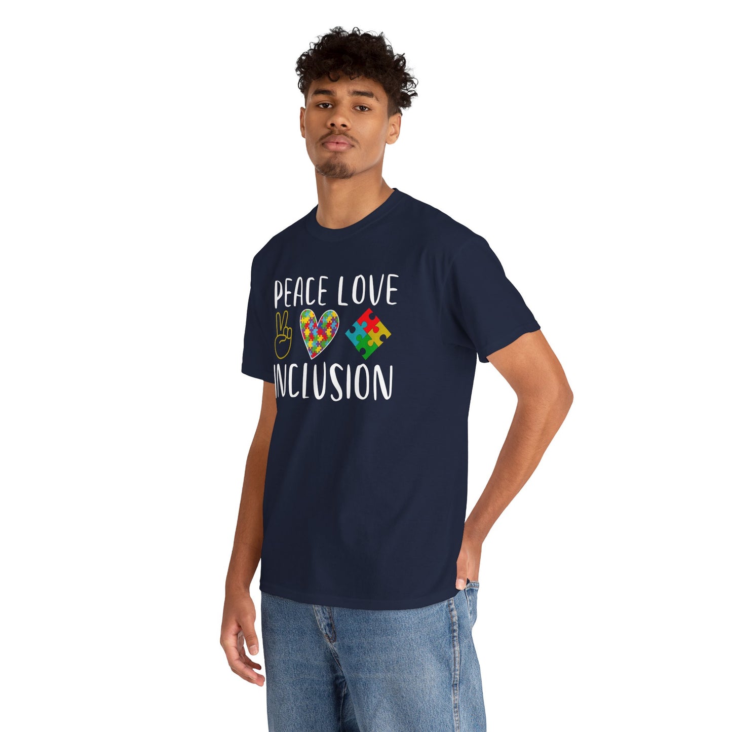 Autism Peace Love Inclusion Unisex Heavy Cotton Tee