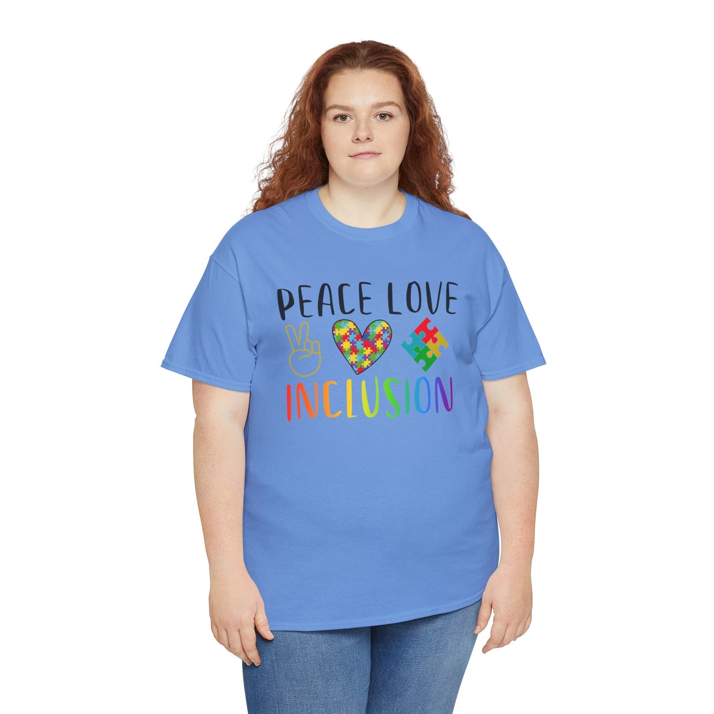 Autism Peace Love Inclusion Unisex Heavy Cotton Tee