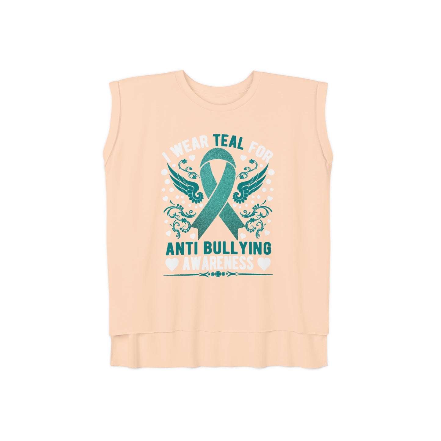 Anti Bully Teal Women’s Flowy Rolled Cuffs Muscle Tee