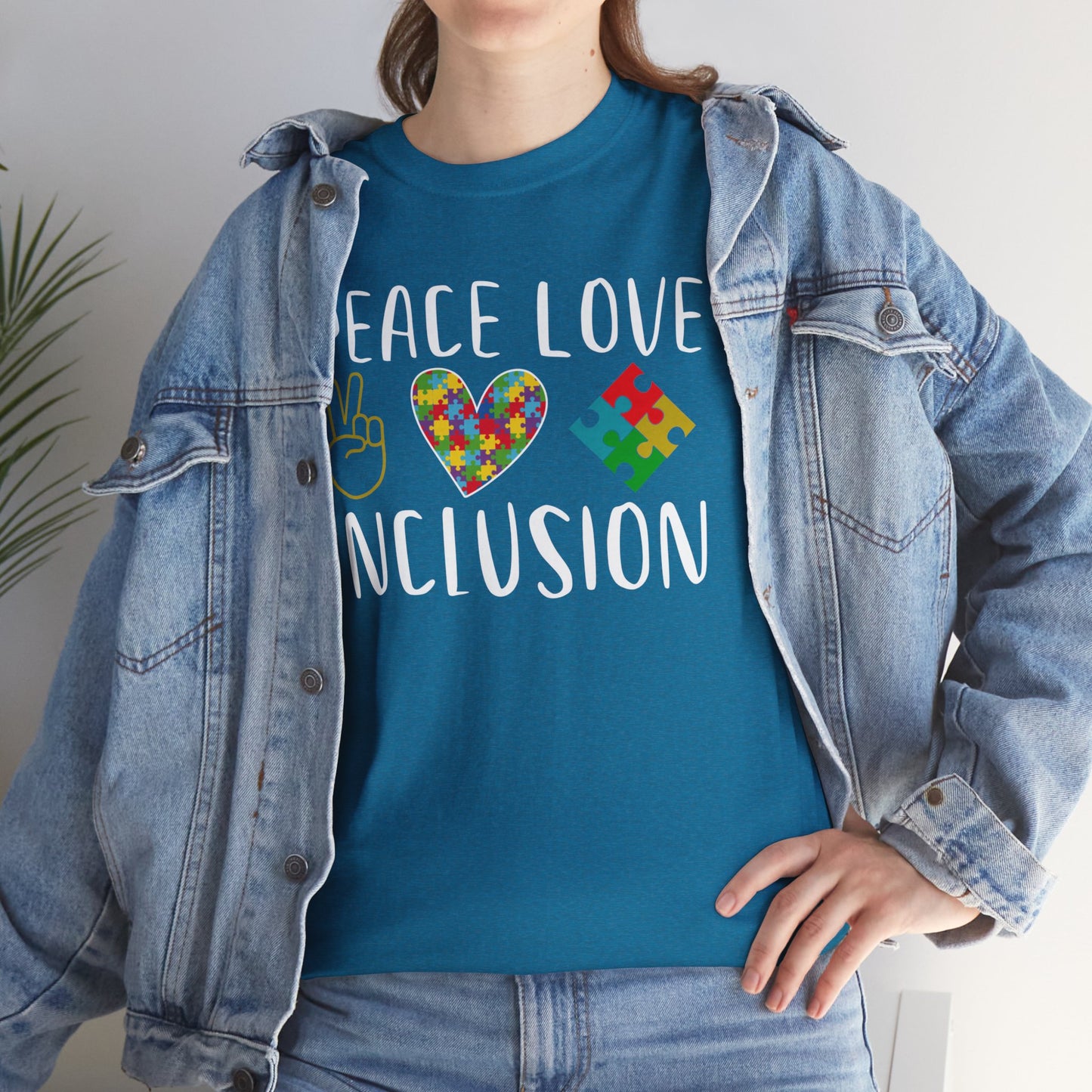 Autism Peace Love Inclusion Unisex Heavy Cotton Tee