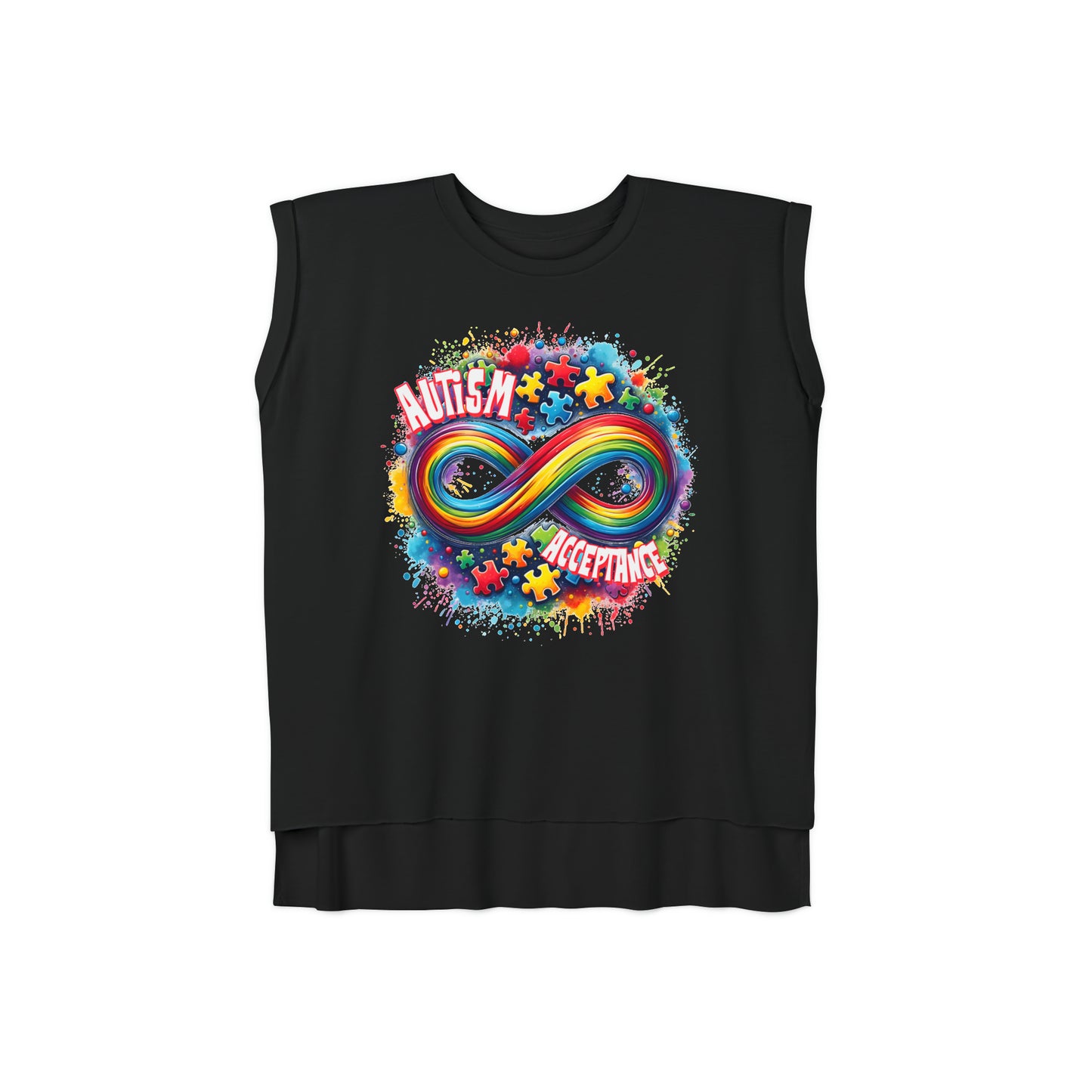 Autism Acceptance Women’s Flowy Rolled Cuffs Muscle Tee