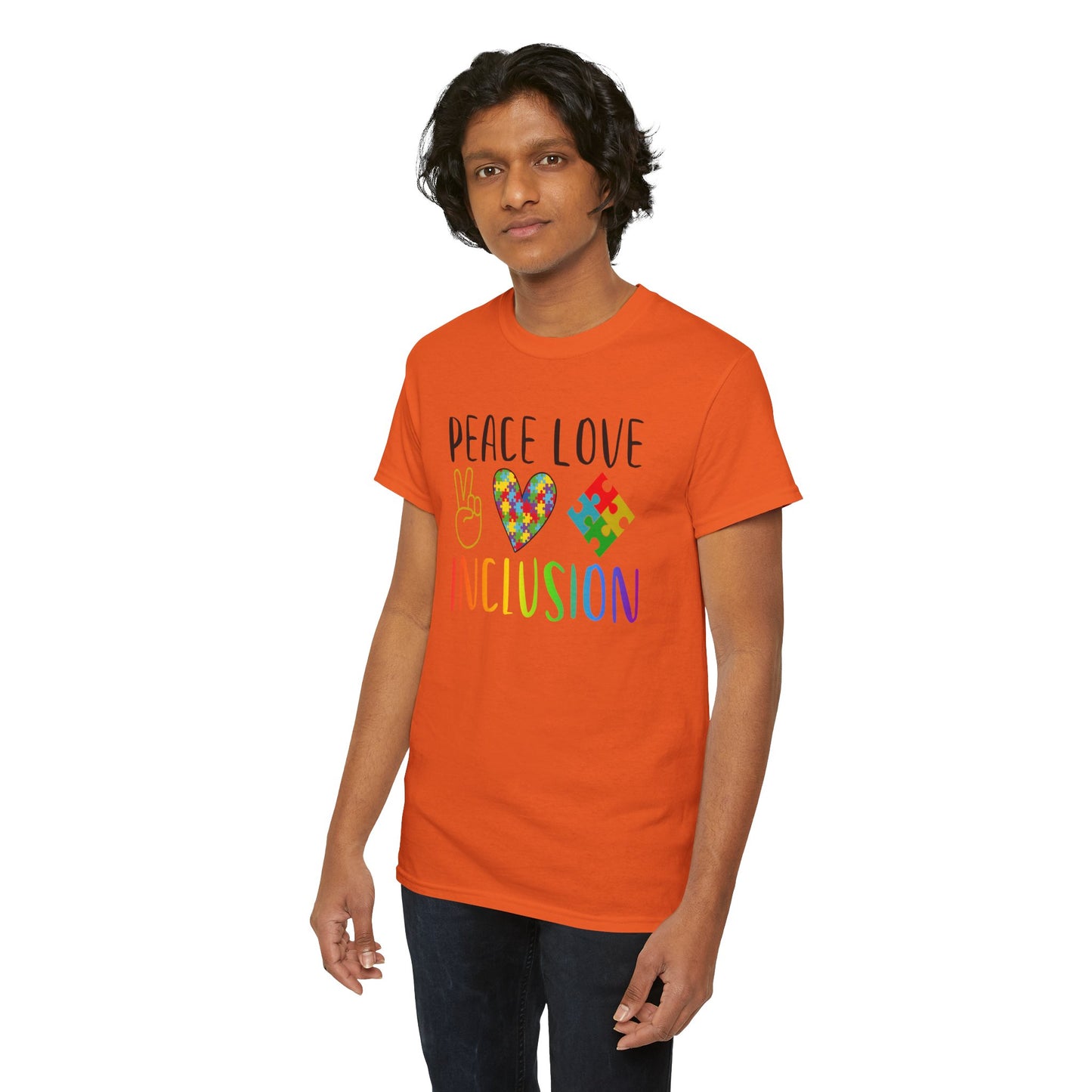 Autism Peace Love Inclusion Unisex Heavy Cotton Tee