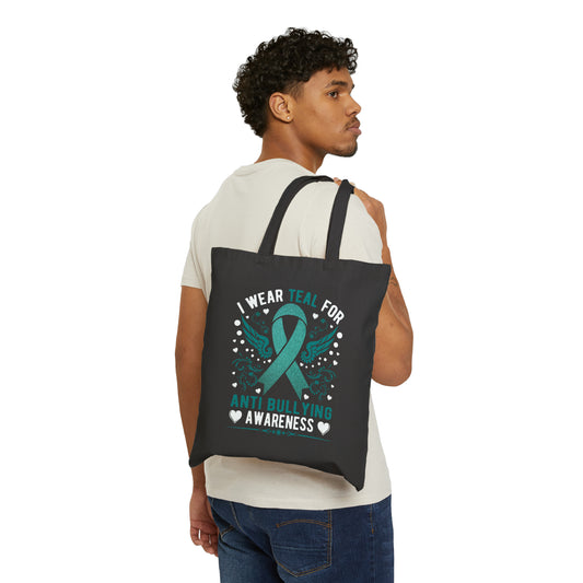 Anti Bullying Teal Cotton Canvas Tote Bag