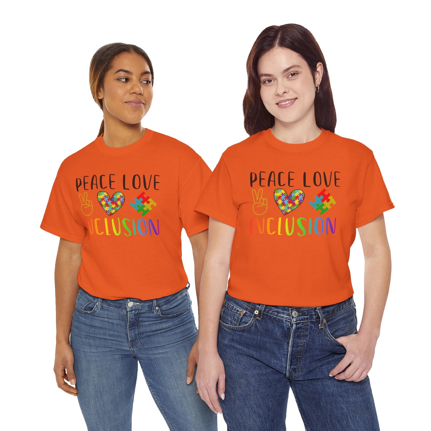 Autism Peace Love Inclusion Unisex Heavy Cotton Tee