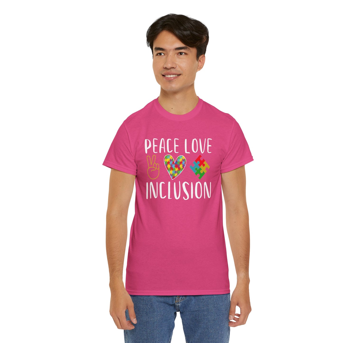 Autism Peace Love Inclusion Unisex Heavy Cotton Tee