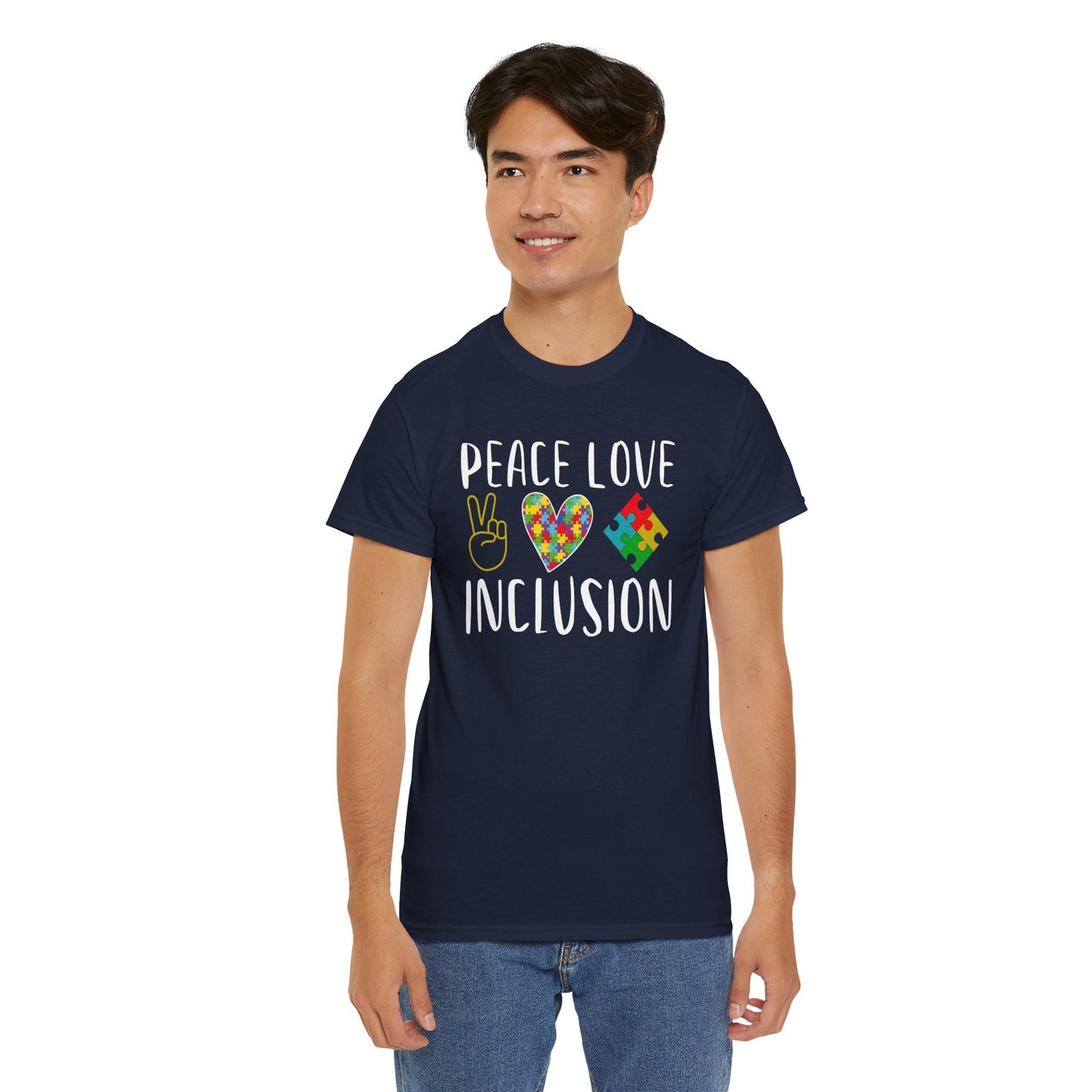 Autism Peace Love Inclusion Unisex Heavy Cotton Tee