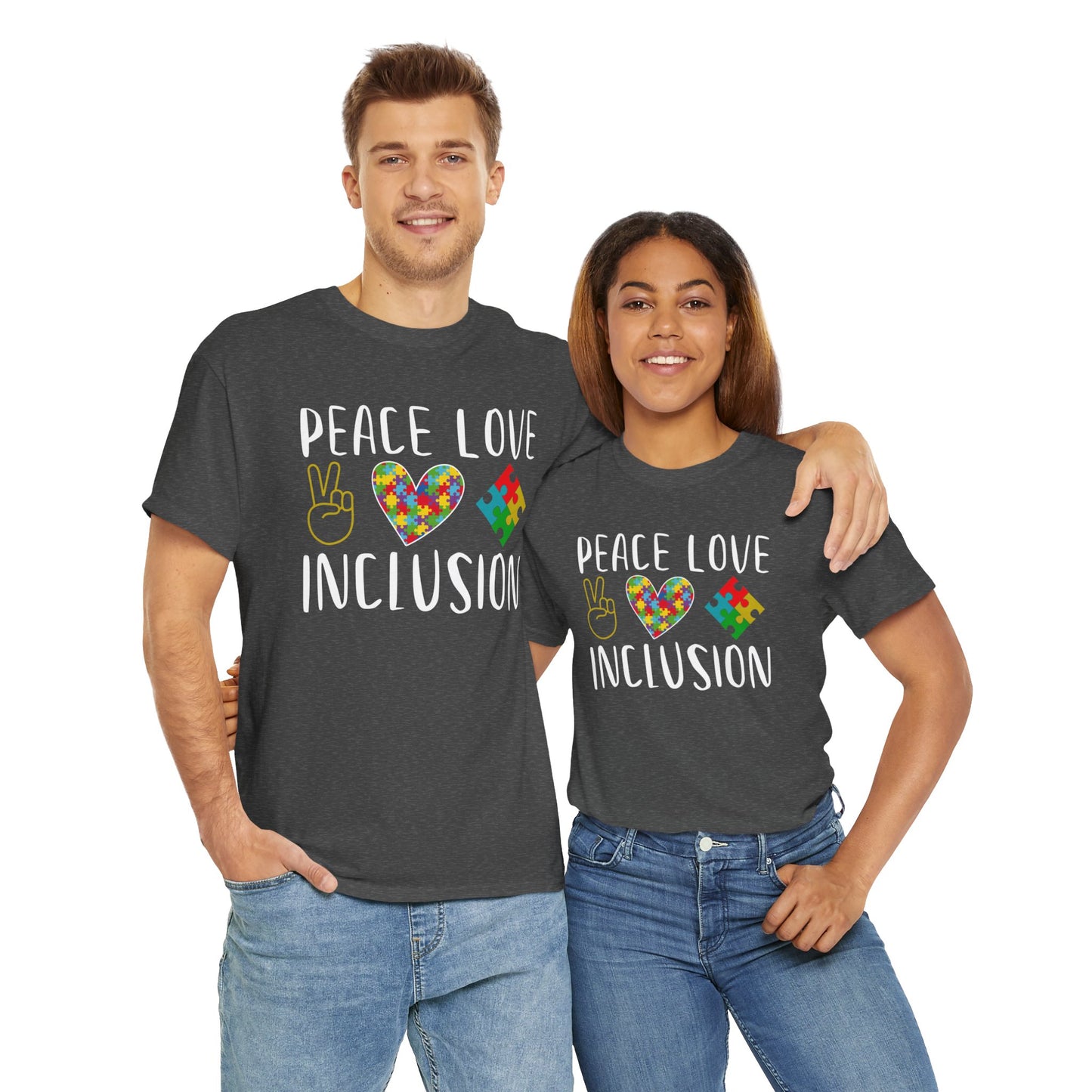 Autism Peace Love Inclusion Unisex Heavy Cotton Tee