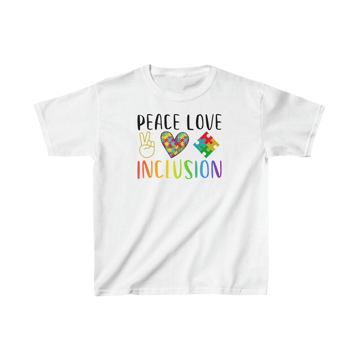 Autism Peace Love Inclusion Kids Heavy Cotton™ Tee