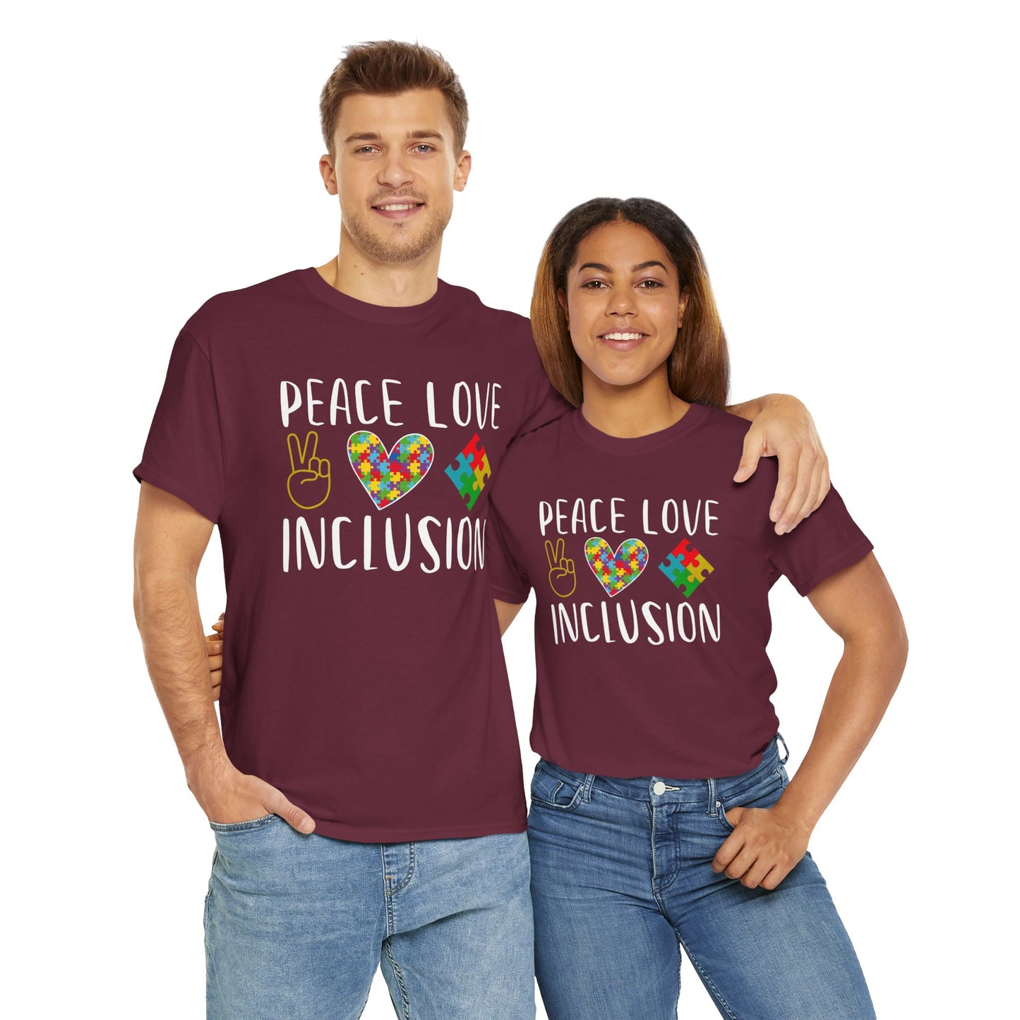 Autism Peace Love Inclusion Unisex Heavy Cotton Tee