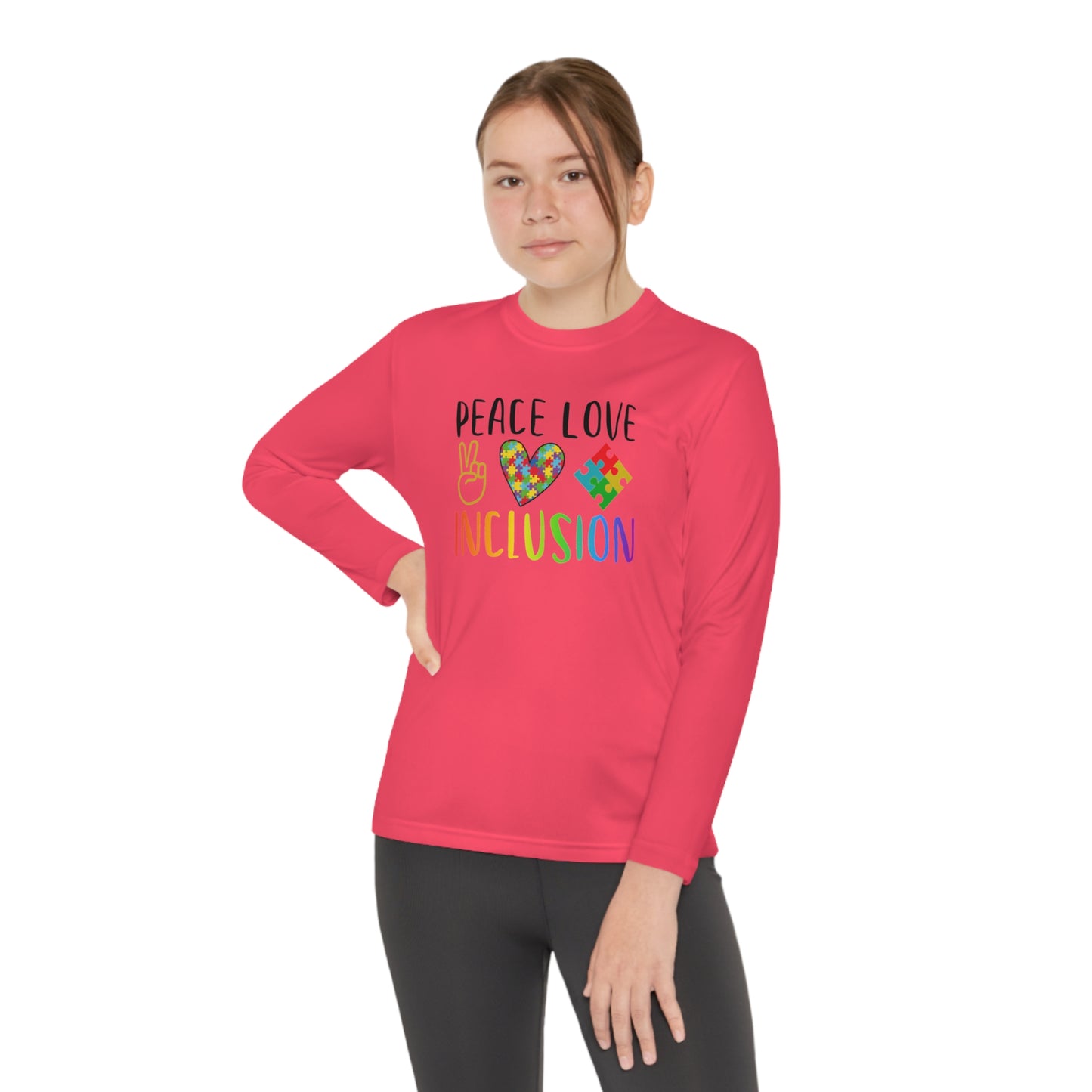 Autism Peace Love Inclusion Youth Long Sleeve Competitor Tee