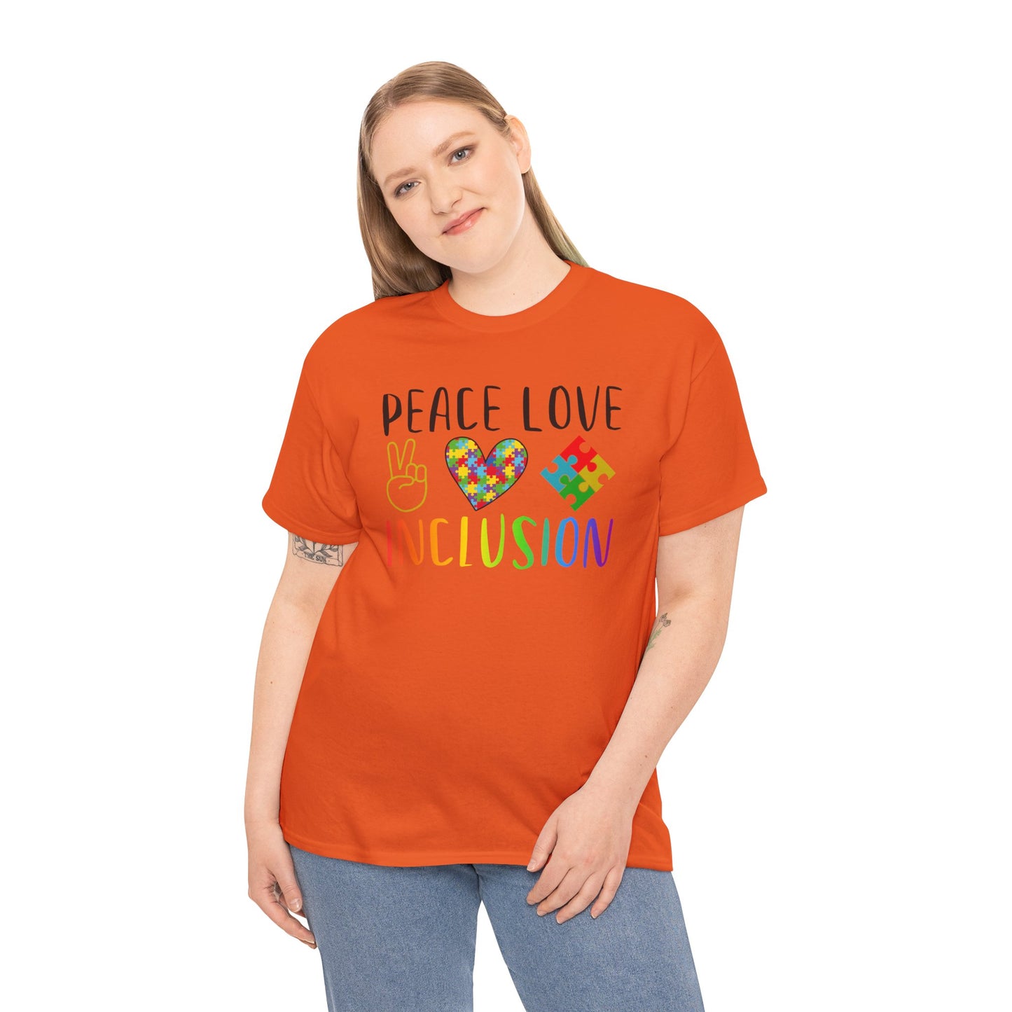 Autism Peace Love Inclusion Unisex Heavy Cotton Tee