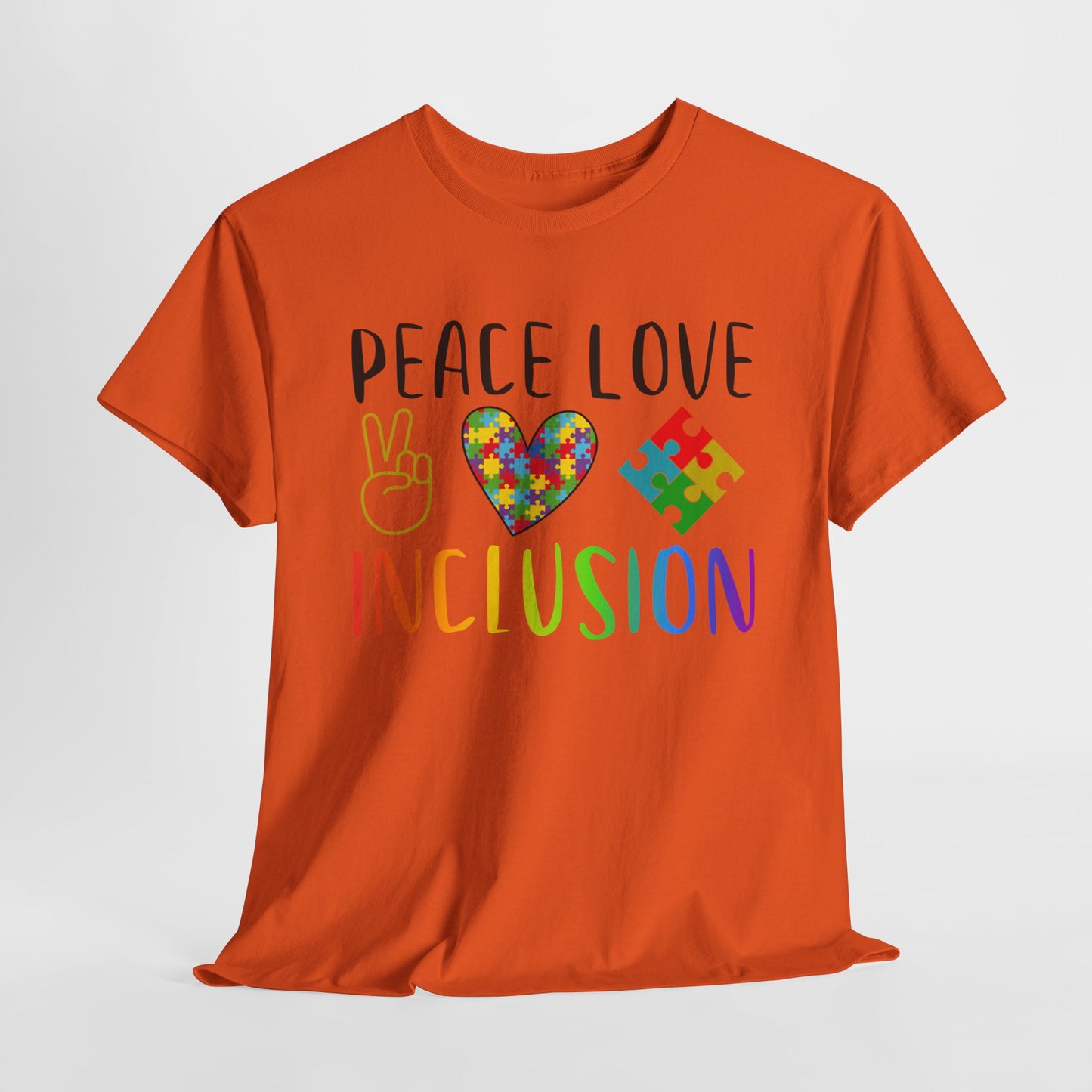 Autism Peace Love Inclusion Unisex Heavy Cotton Tee