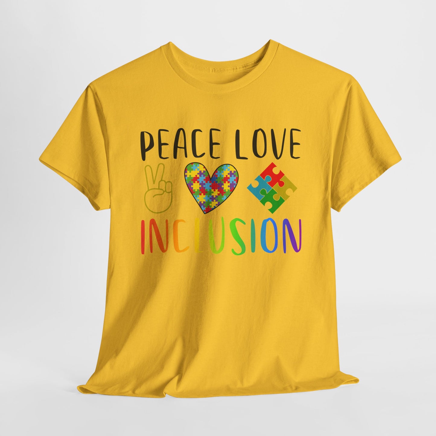 Autism Peace Love Inclusion Unisex Heavy Cotton Tee