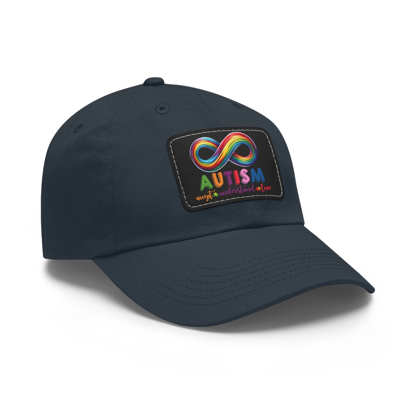 Autism Accept Dad Hat with Leather Patch (Rectangle)