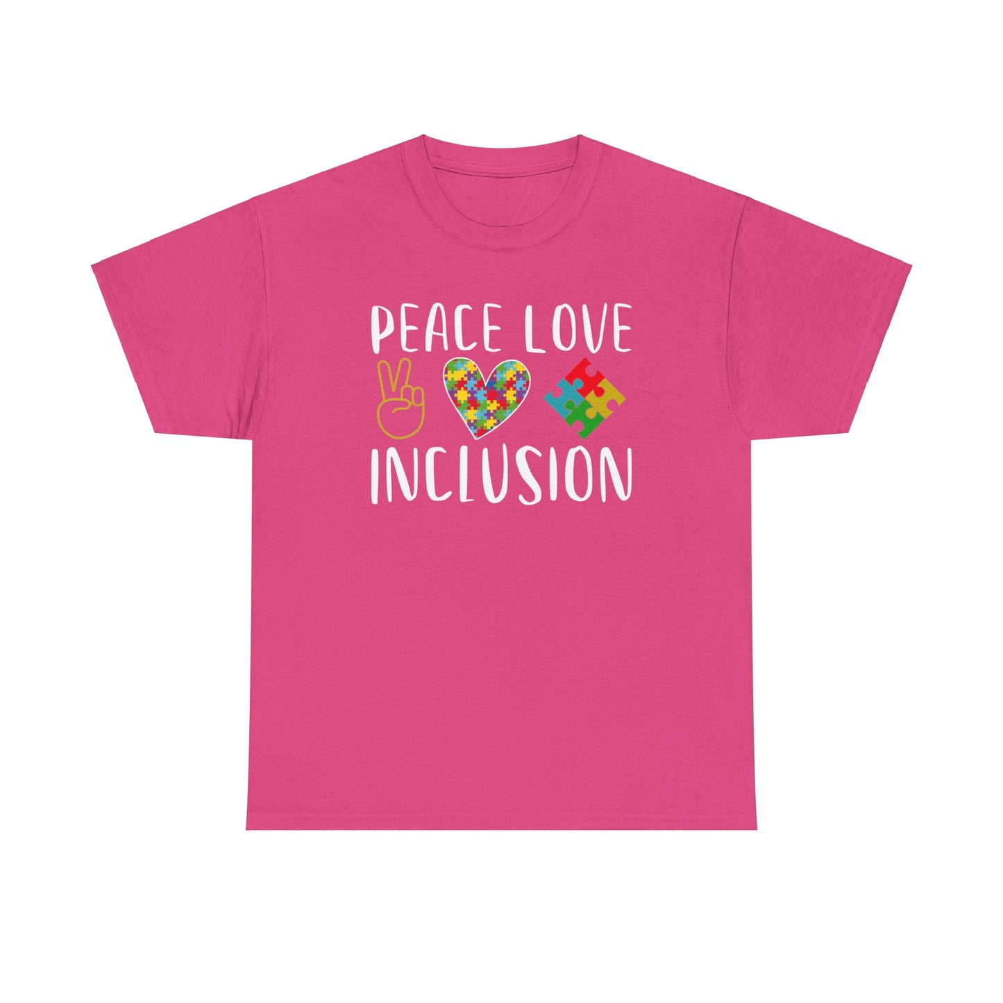 Autism Peace Love Inclusion Unisex Heavy Cotton Tee