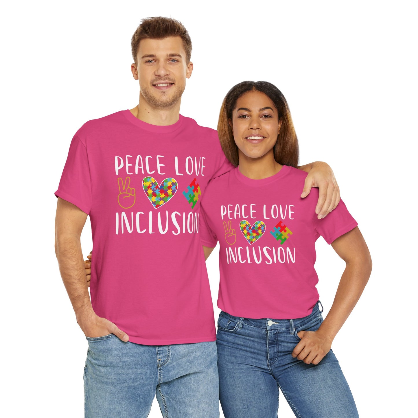 Autism Peace Love Inclusion Unisex Heavy Cotton Tee