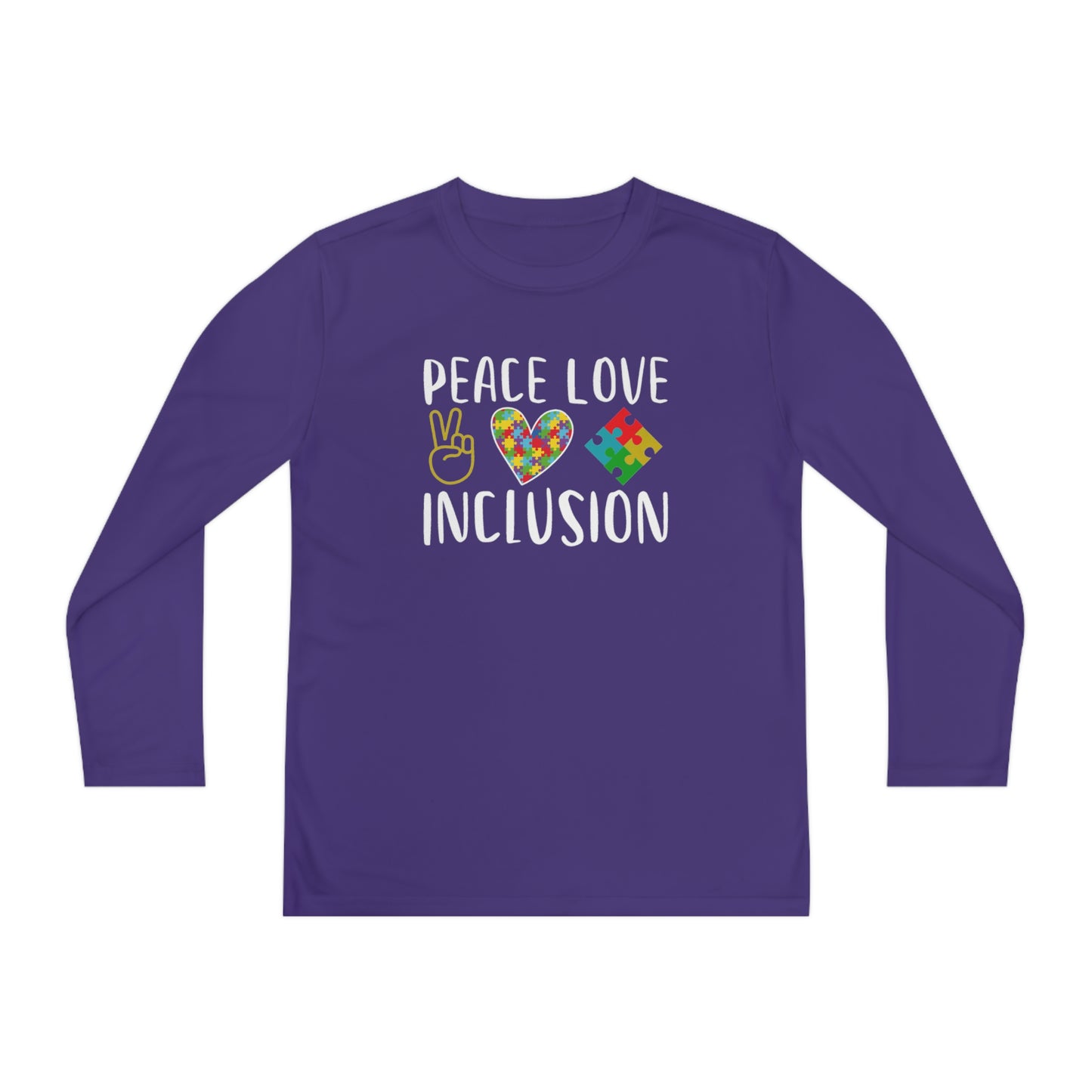 Autism Peace Love Inclusion Youth Long Sleeve Competitor Tee