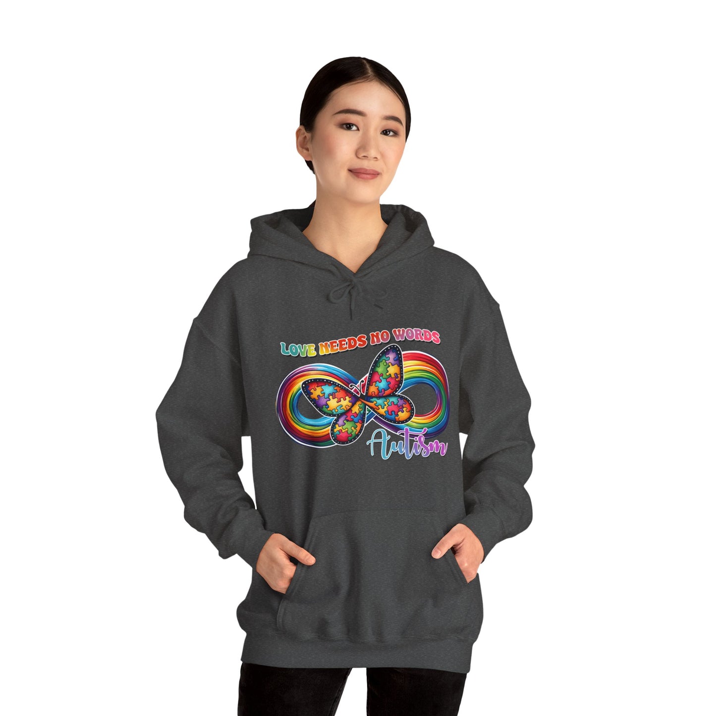 Autism Love needs no words Unisex Heavy Blend™ Hooded Sweatshirt