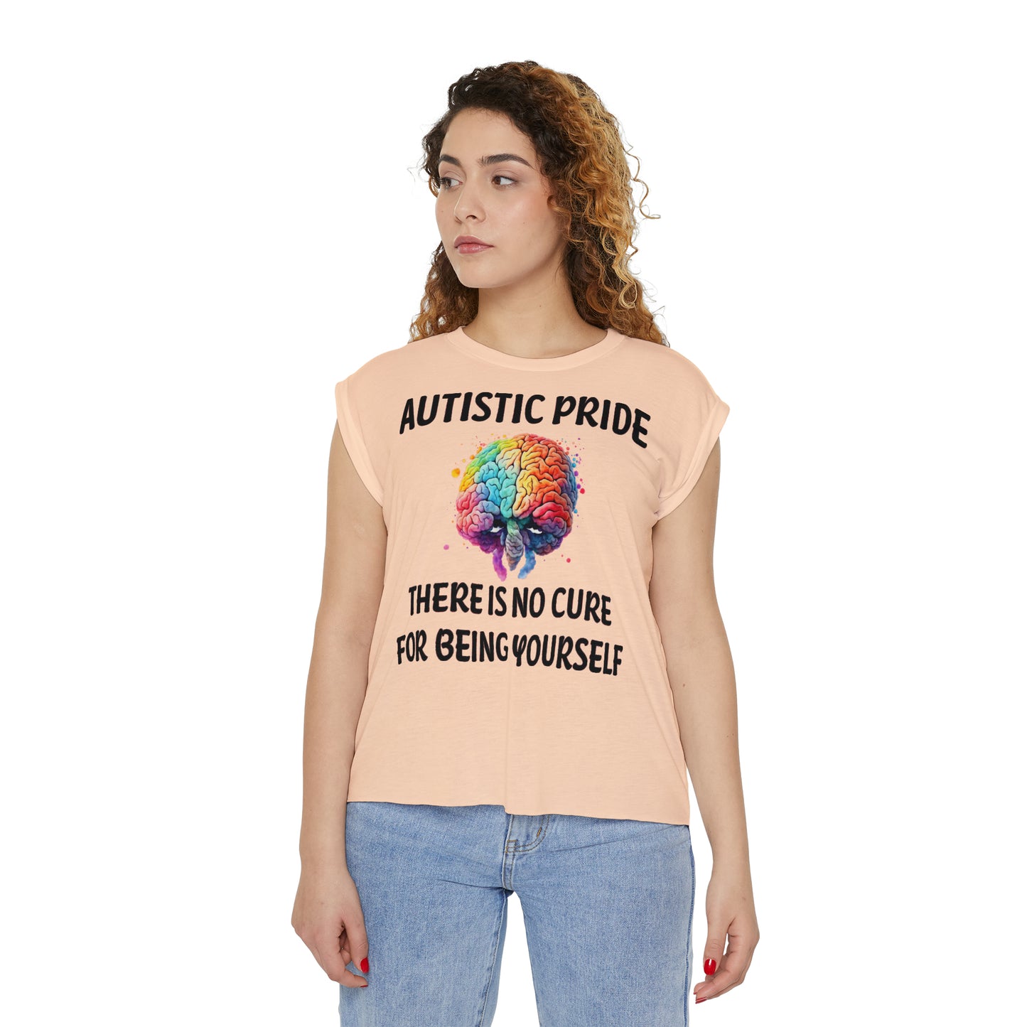 Autistic Pride Women’s Flowy Rolled Cuffs Muscle Tee