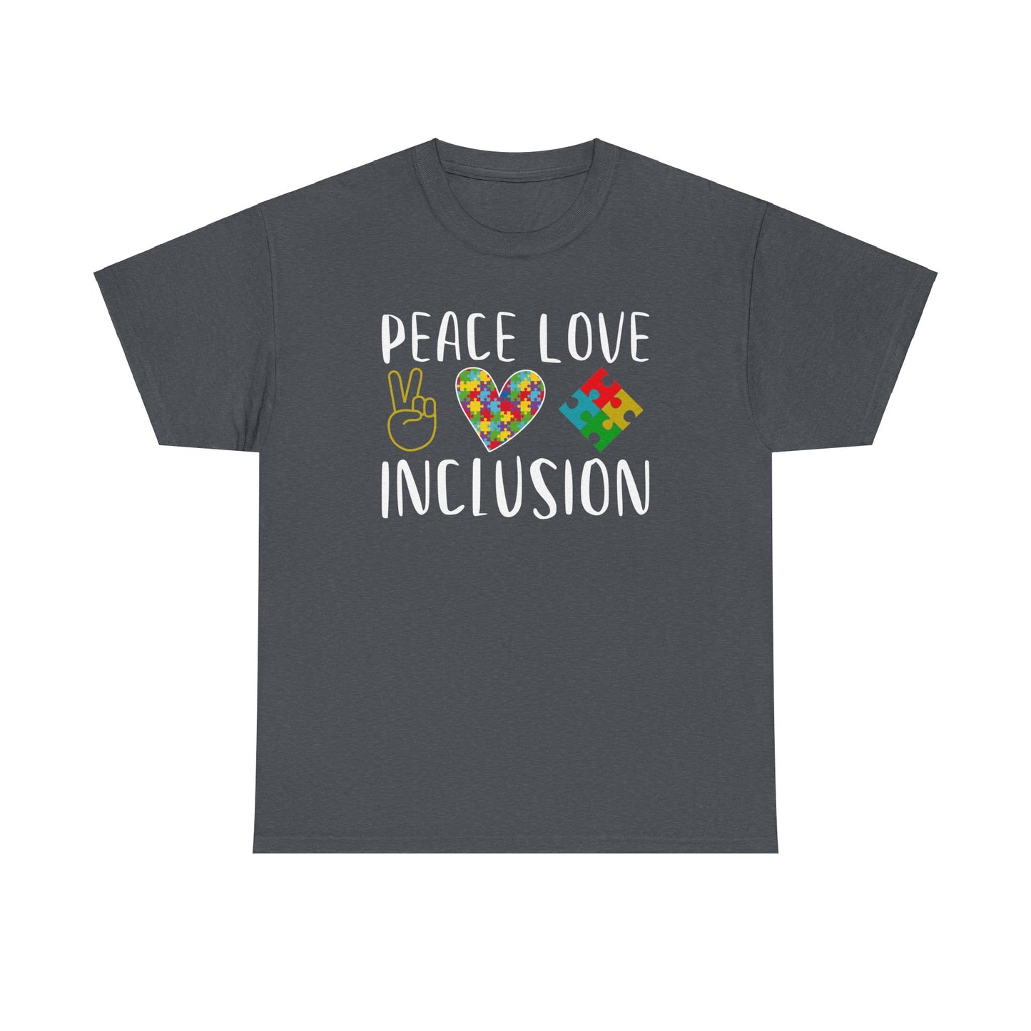 Autism Peace Love Inclusion Unisex Heavy Cotton Tee