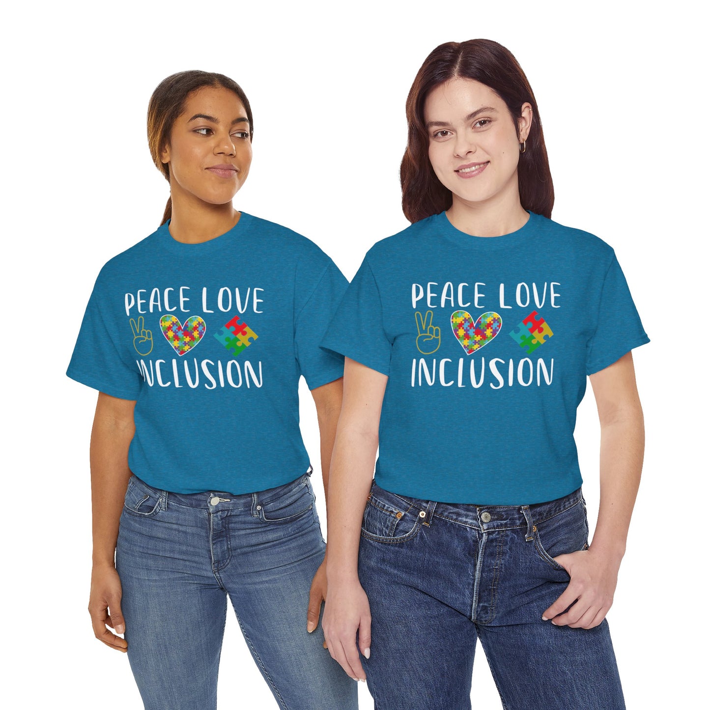 Autism Peace Love Inclusion Unisex Heavy Cotton Tee