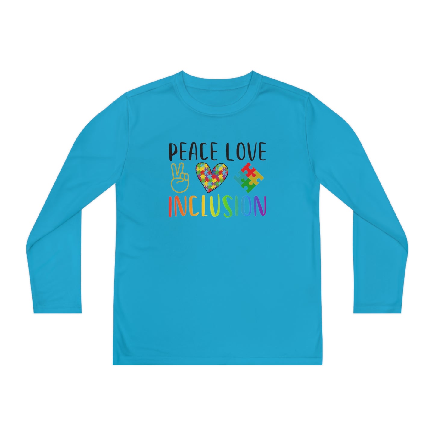 Autism Peace Love Inclusion Youth Long Sleeve Competitor Tee