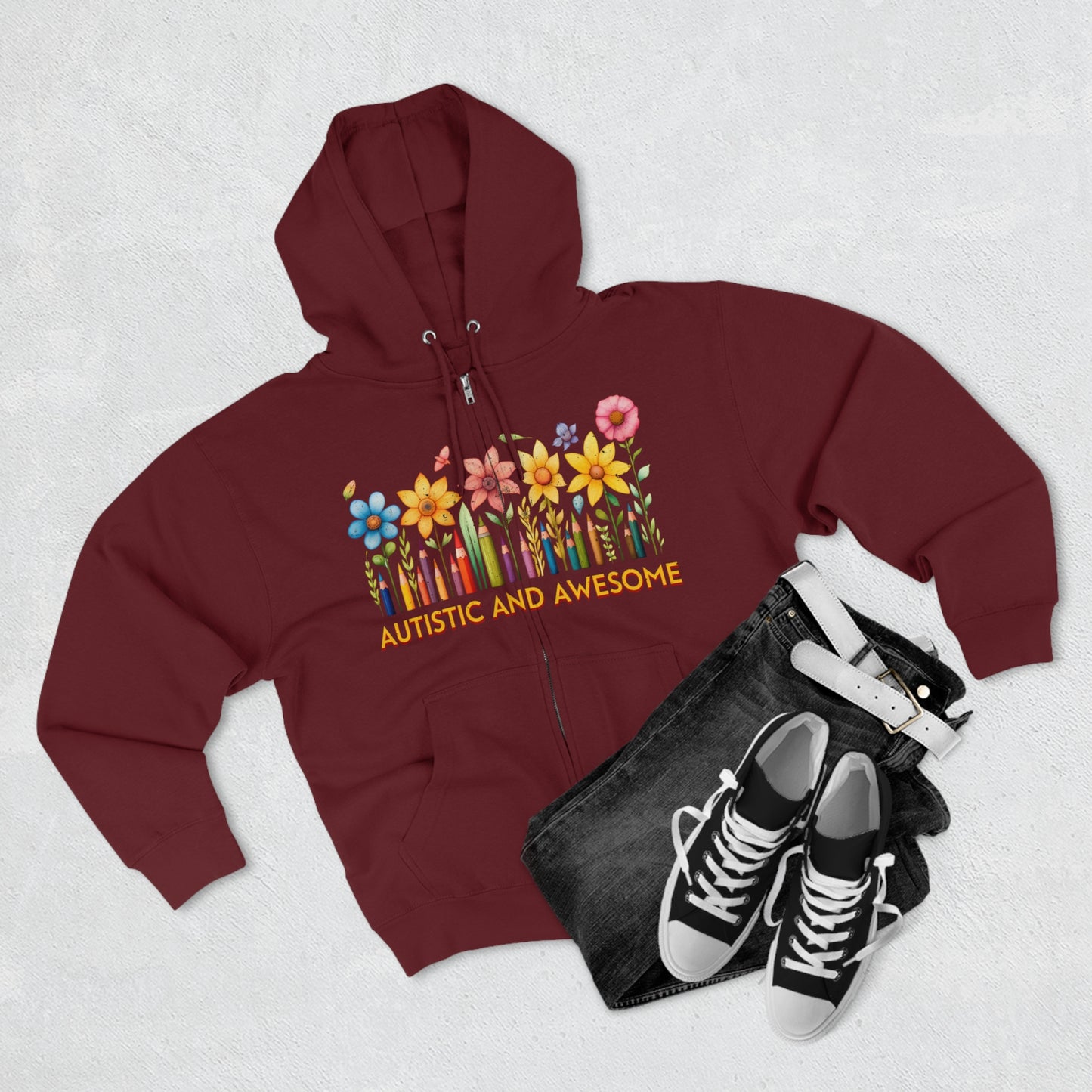 Autistic and Awesome Unisex Premium Full Zip Hoodie