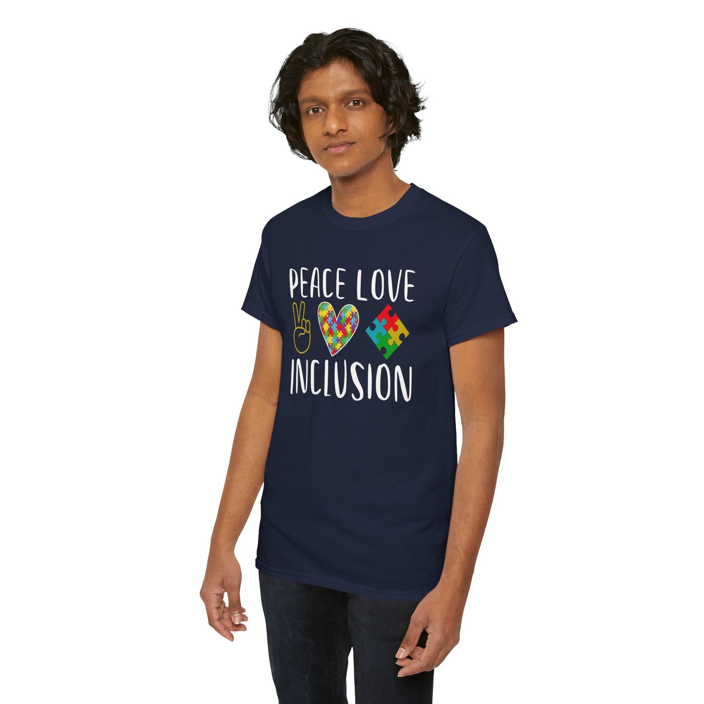 Autism Peace Love Inclusion Unisex Heavy Cotton Tee