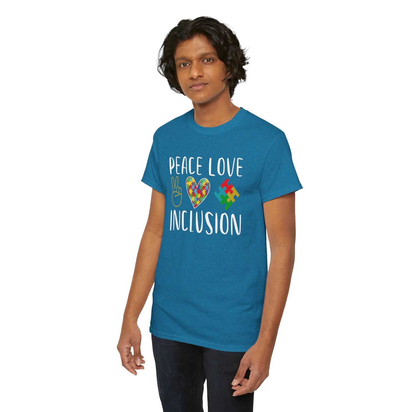 Autism Peace Love Inclusion Unisex Heavy Cotton Tee